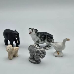 Vintage Miniature Animal Figurines Lot of 5 - Elephants Goose Bear Sheep Curio
